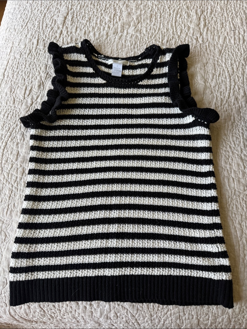 Design History Black & White Striped Ruffle Sleeve Knit Tank